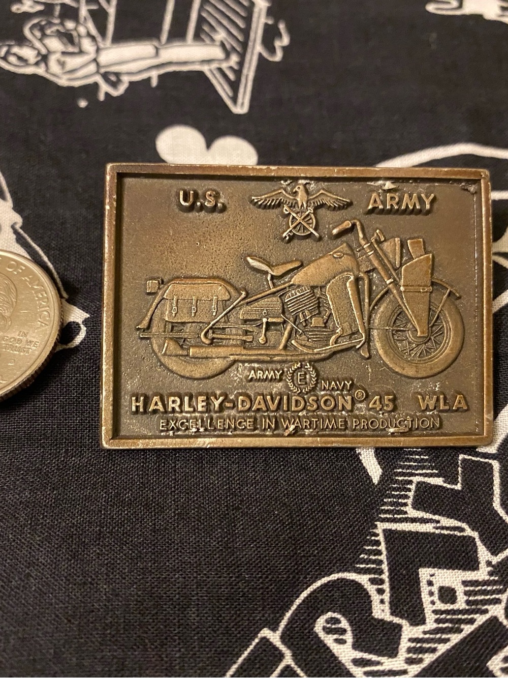 Nice Large Bronze Official Licensed Harley Davidson U.S. Army WLA Motorcycle Pin